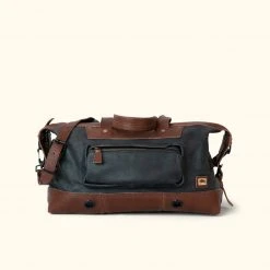 Buffalo Jackson Trading Co. Dakota Waxed Canvas Weekend Bag | Navy Charcoal W/ Chestnut Brown Leather Leather Duffle Bags