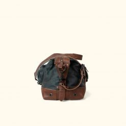 Buffalo Jackson Trading Co. Dakota Waxed Canvas Weekend Bag | Navy Charcoal W/ Chestnut Brown Leather Leather Duffle Bags