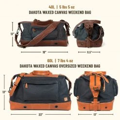 Buffalo Jackson Trading Co. Dakota Waxed Canvas Weekend Bag | Navy Charcoal W/ Chestnut Brown Leather Leather Duffle Bags