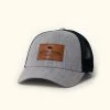 Buffalo Jackson Trading Co. Trucker Leather Patch Hat | Heather Gray And Navy
