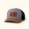 Buffalo Jackson Trading Co. Accessories Trucker Leather Patch Hat | Mid-Pro | Gray Carmel Black