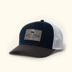 Buffalo Jackson Trading Co. Accessories Trucker Leather Gray Patch Hat | Navy And Gray
