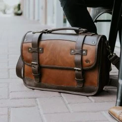 Buffalo Jackson Trading Co. Denver Leather Belted Briefcase | Autumn Brown & Dark Briar Leather Briefcases