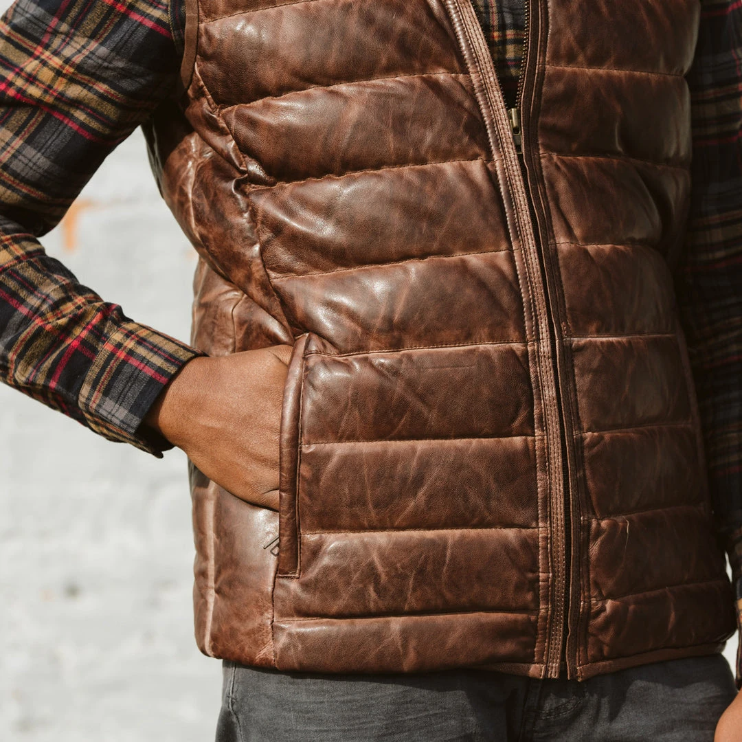 Buffalo Jackson Trading Co. Leather Jackets Bridger Leather Down Vest | Dark Brown 12 Buffalo Jackson Trading Co. Leather Jackets Bridger Leather Down Vest | Dark Brown