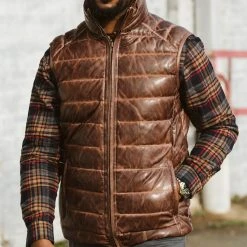 Buffalo Jackson Trading Co. Leather Jackets Bridger Leather Down Vest | Dark Brown 24 Buffalo Jackson Trading Co. Leather Jackets Bridger Leather Down Vest | Dark Brown