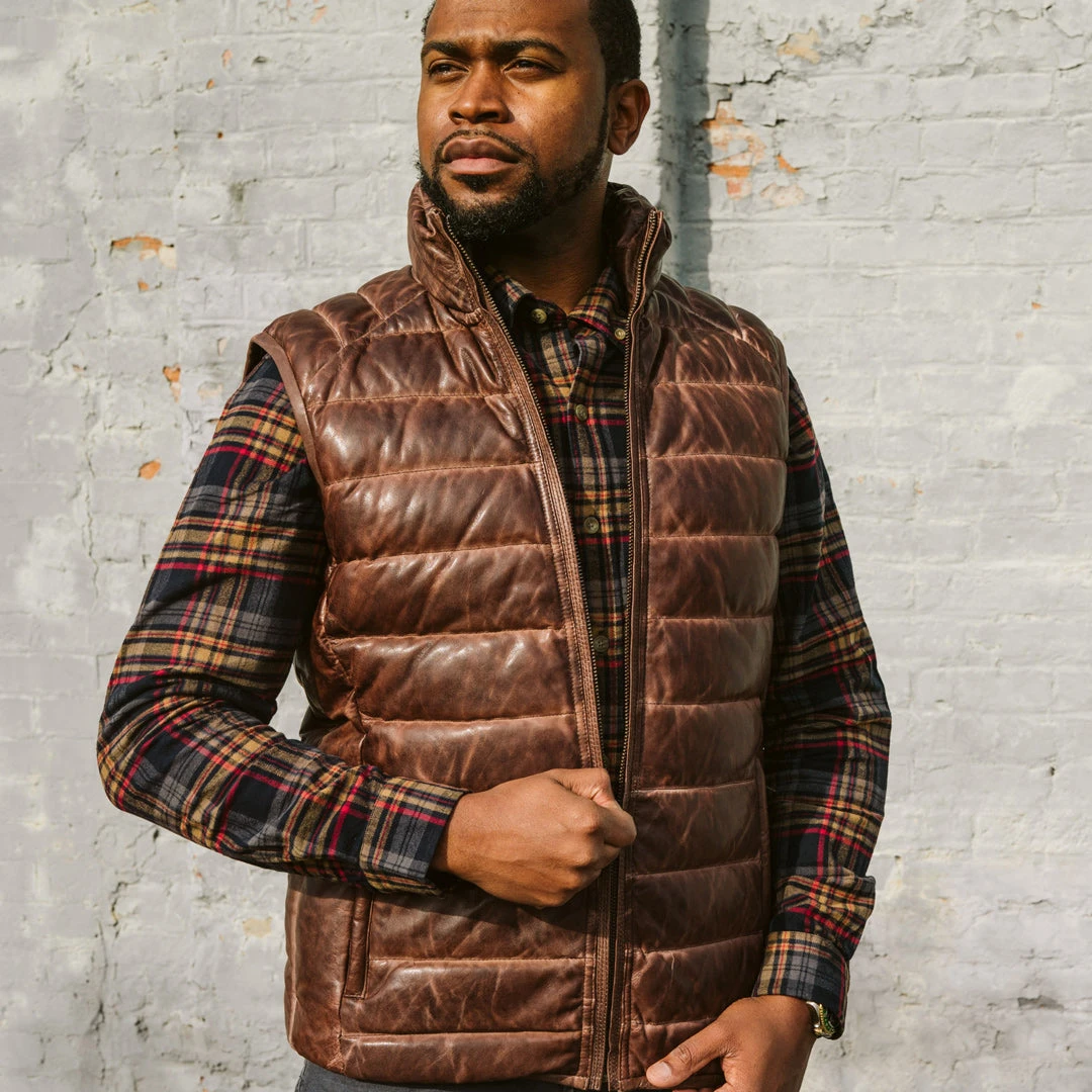 Buffalo Jackson Trading Co. Leather Jackets Bridger Leather Down Vest | Dark Brown 14 Buffalo Jackson Trading Co. Leather Jackets Bridger Leather Down Vest | Dark Brown