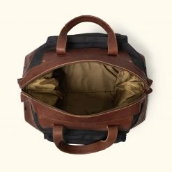 Buffalo Jackson Trading Co. Dakota Waxed Canvas Oversized Weekend Bag | Navy Charcoal W/ Dark Hazelnut Leather Leather Duffle Bags