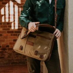 Buffalo Jackson Trading Co. Dakota Reserve Waxed Canvas Leather Messenger Bag | Field Khaki