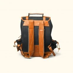 Buffalo Jackson Trading Co. Dakota Waxed Canvas Commuter Backpack | Navy Charcoal W/ Saddle Tan Leather Leather Backpacks
