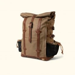 Buffalo Jackson Trading Co. Leather Travel Bags Waxed Canvas Rolltop Backpack | Dakota Collection | Field Khaki