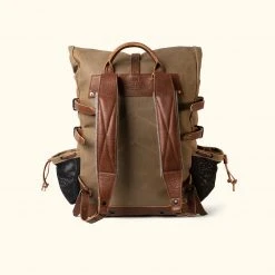 Buffalo Jackson Trading Co. Leather Travel Bags Waxed Canvas Rolltop Backpack | Dakota Collection | Field Khaki