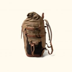 Buffalo Jackson Trading Co. Leather Travel Bags Waxed Canvas Rolltop Backpack | Dakota Collection | Field Khaki