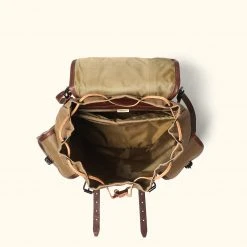 Buffalo Jackson Trading Co. Leather Travel Bags Dakota Waxed Canvas Rucksack | Field Khaki W/ Chestnut Brown Leather