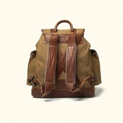 Buffalo Jackson Trading Co. Leather Travel Bags Dakota Waxed Canvas Rucksack | Field Khaki W/ Chestnut Brown Leather