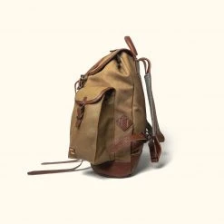 Buffalo Jackson Trading Co. Leather Travel Bags Dakota Waxed Canvas Rucksack | Field Khaki W/ Chestnut Brown Leather