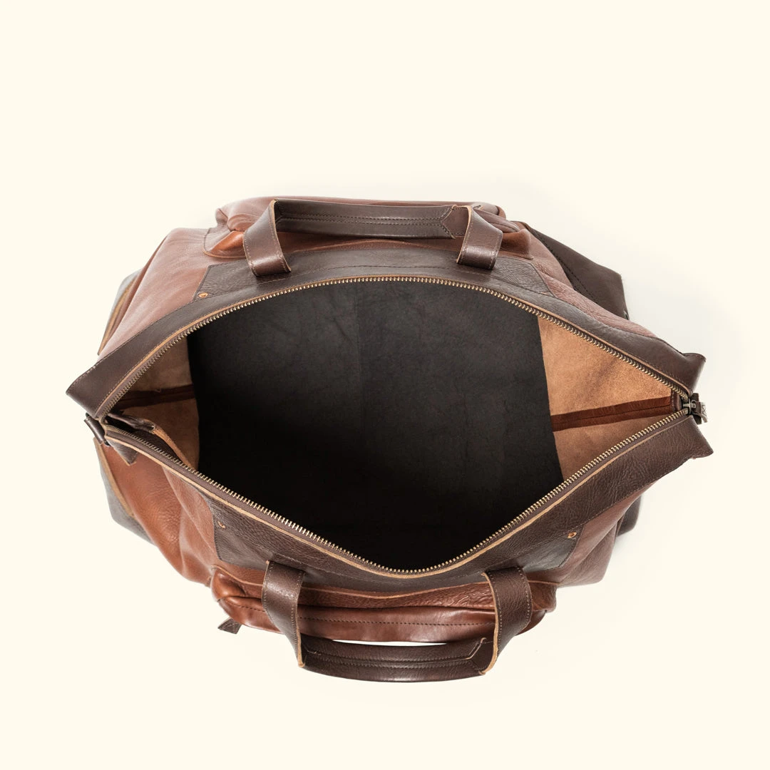 Buffalo Jackson Trading Co. Dakota Leather Oversized Travel Bag | Chestnut Brown W/ Dark Hazelnut Leather Duffle Bags 7 Buffalo Jackson Trading Co. Dakota Leather Oversized Travel Bag | Chestnut Brown W/ Dark Hazelnut Leather Duffle Bags
