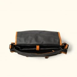 Buffalo Jackson Trading Co. Dakota Waxed Canvas Messenger Bag | Navy Charcoal W/ Saddle Tan Leather Leather Messenger Bags