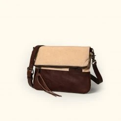 Buffalo Jackson Trading Co. Madison Waxed Canvas Crossbody Foldover Clutch | Cotton Summer W/ Dark Hazelnut Leather