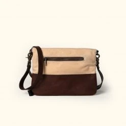 Buffalo Jackson Trading Co. Madison Waxed Canvas Crossbody Foldover Clutch | Cotton Summer W/ Dark Hazelnut Leather
