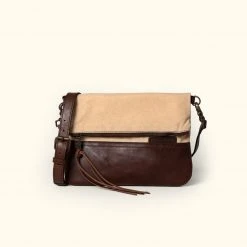 Buffalo Jackson Trading Co. Madison Waxed Canvas Crossbody Foldover Clutch | Cotton Summer W/ Dark Hazelnut Leather