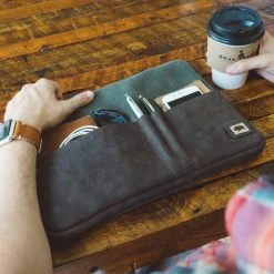 Buffalo Jackson Trading Co. Denver Waxed Canvas 15 Inch Laptop Case | Green W/ Dark Briar Leather