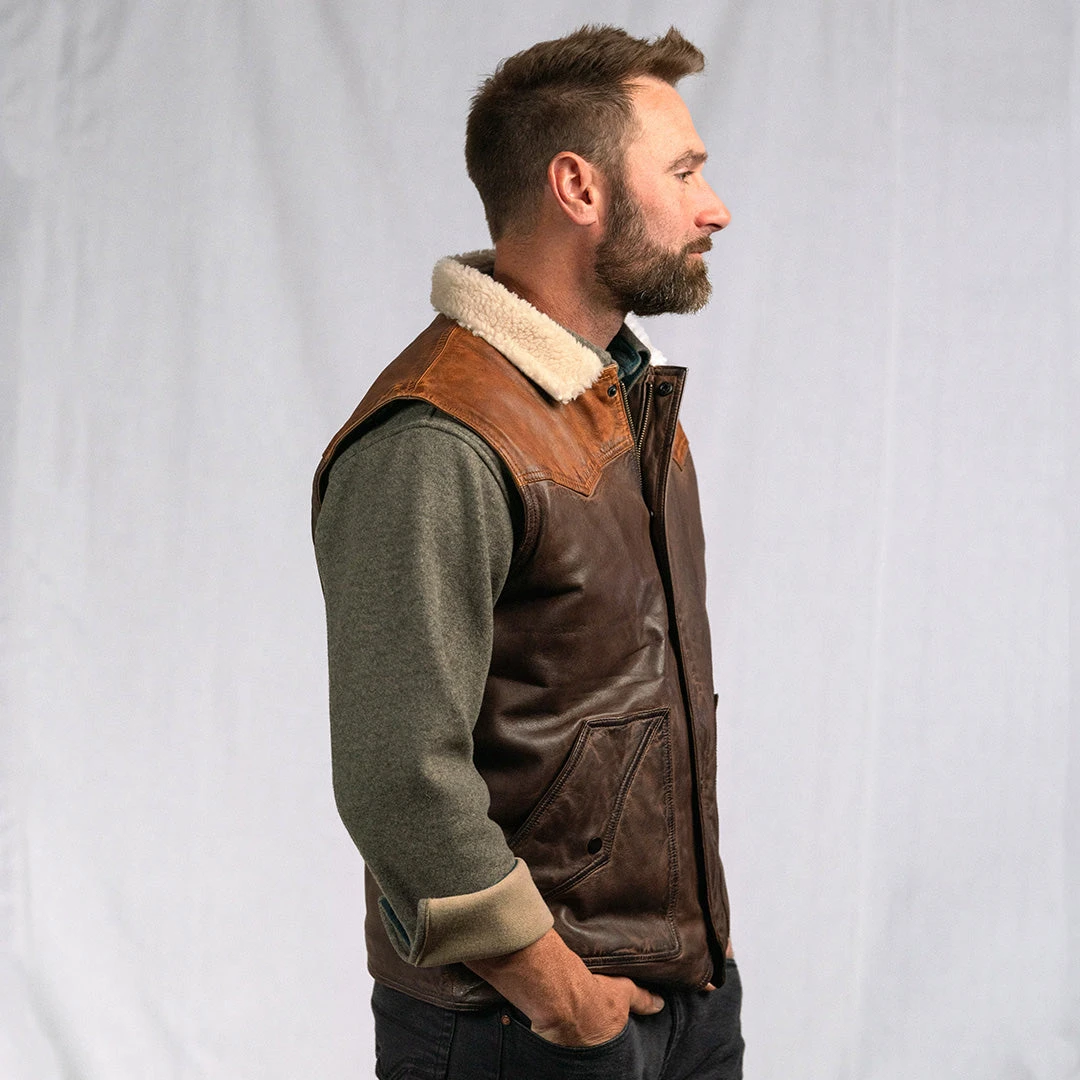 Buffalo Jackson Trading Co. Leather Jackets Jackson Leather Sherpa Vest | Tan & Brown 11 Buffalo Jackson Trading Co. Leather Jackets Jackson Leather Sherpa Vest | Tan & Brown