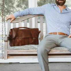 Buffalo Jackson Trading Co. Leather Briefcases Ryder Reserve Bison Leather Briefcase | Brown