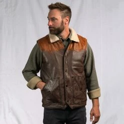 Buffalo Jackson Trading Co. Leather Jackets Jackson Leather Sherpa Vest | Tan & Brown 23 Buffalo Jackson Trading Co. Leather Jackets Jackson Leather Sherpa Vest | Tan & Brown