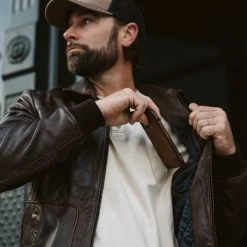 Buffalo Jackson Trading Co. Ranger Leather Bomber Jacket | Distressed Brown