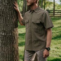 Buffalo Jackson Trading Co. Linen Short Sleeve Shirt | Olive Apparel