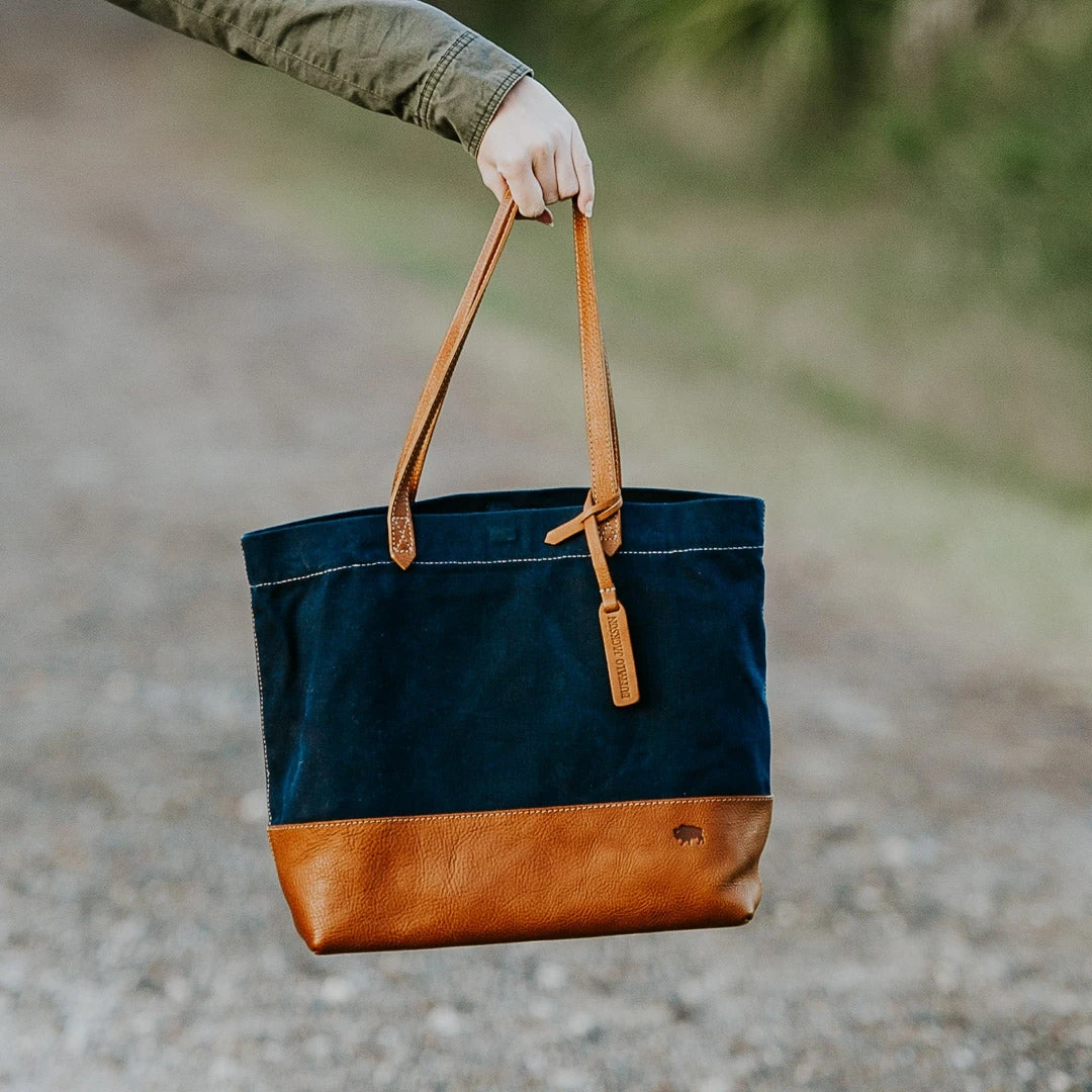 Buffalo Jackson Trading Co. Madison Waxed Canvas Tote Bag | Navy W/ Saddle Tan Leather 14 Buffalo Jackson Trading Co. Madison Waxed Canvas Tote Bag | Navy W/ Saddle Tan Leather
