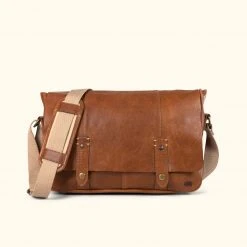 Buffalo Jackson Trading Co. Leather Messenger Bags Walker Leather Messenger Bag | Rustic Tan