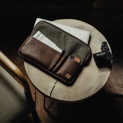 Buffalo Jackson Trading Co. Denver Waxed Canvas 15 Inch Laptop Case | Green W/ Dark Briar Leather
