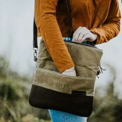 Buffalo Jackson Trading Co. Madison Waxed Canvas Crossbody Foldover Clutch | Khaki W/ Dark Hazelnut Leather