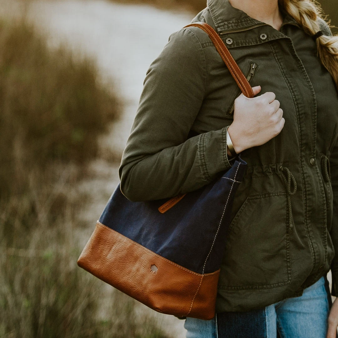 Buffalo Jackson Trading Co. Madison Waxed Canvas Tote Bag | Navy W/ Saddle Tan Leather 12 Buffalo Jackson Trading Co. Madison Waxed Canvas Tote Bag | Navy W/ Saddle Tan Leather