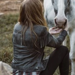Buffalo Jackson Trading Co. Women's Oakley Fringe Leather Jacket | Grey